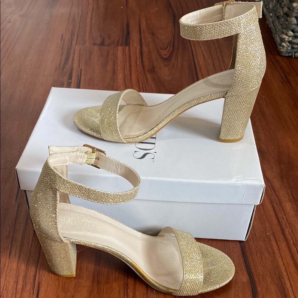 David's Bridal Gold Strappy Heels for Dancing